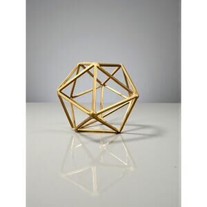 Modern Geometric Gold Metal Sculpture-Dodecahedron-Table Decor Accent-Art-Shelf